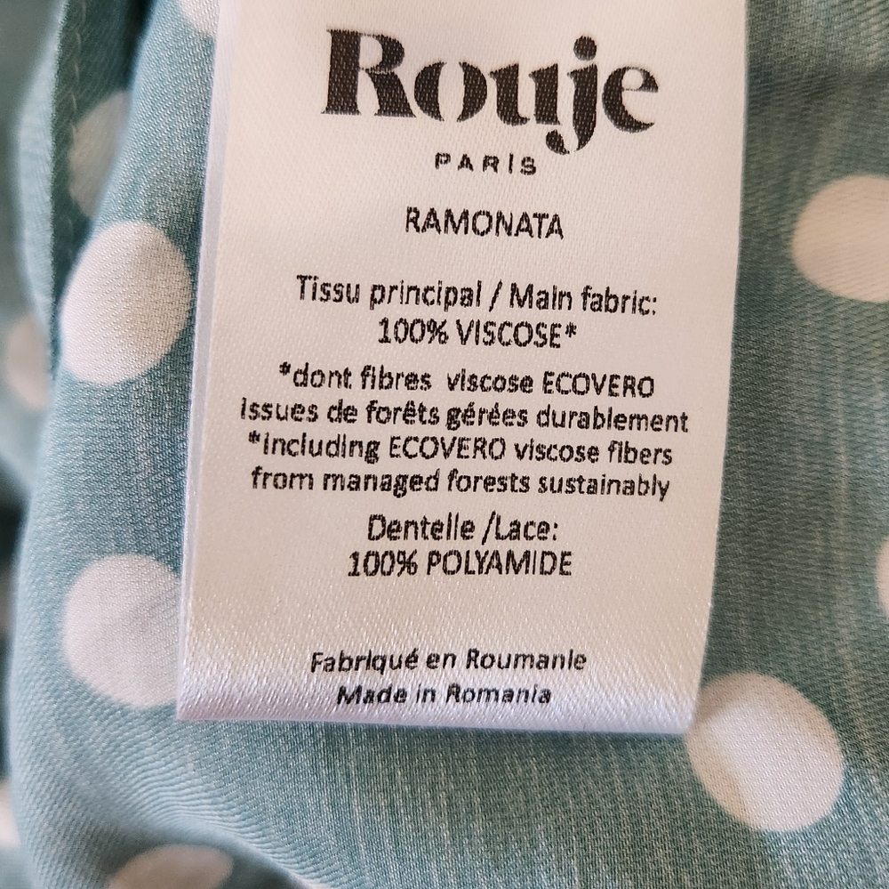 Rouje Paris Ramonata Teal Polka Dot Lace Chemise Slip Dress 12 - Picture 7 of 9